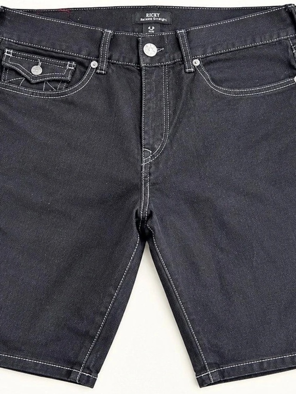 True Religion Ricky Relaxed Straight Denim Shorts Men's Black Jean Shorts Waist